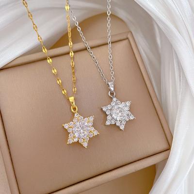Micro-Inlaid Light Luxury Zircon Snowflake Cute Exquisite Micro-Inlaid Necklace Women'S Fashion Trend Collarbone Chain Manufacturer