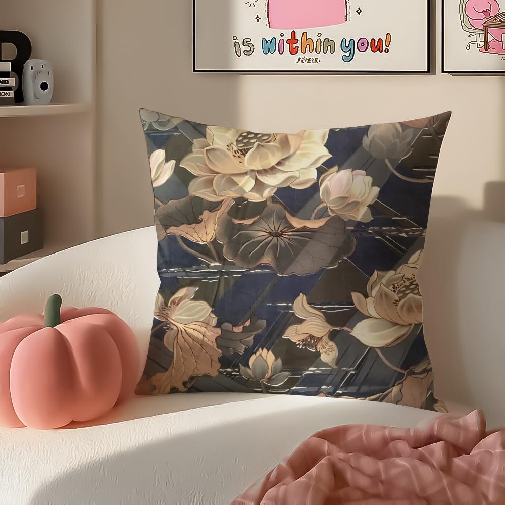 French Textile Floral Art Cushion Cover Pillowcase Short Plush Invisible Zipper Room Sofa Cushion Cover