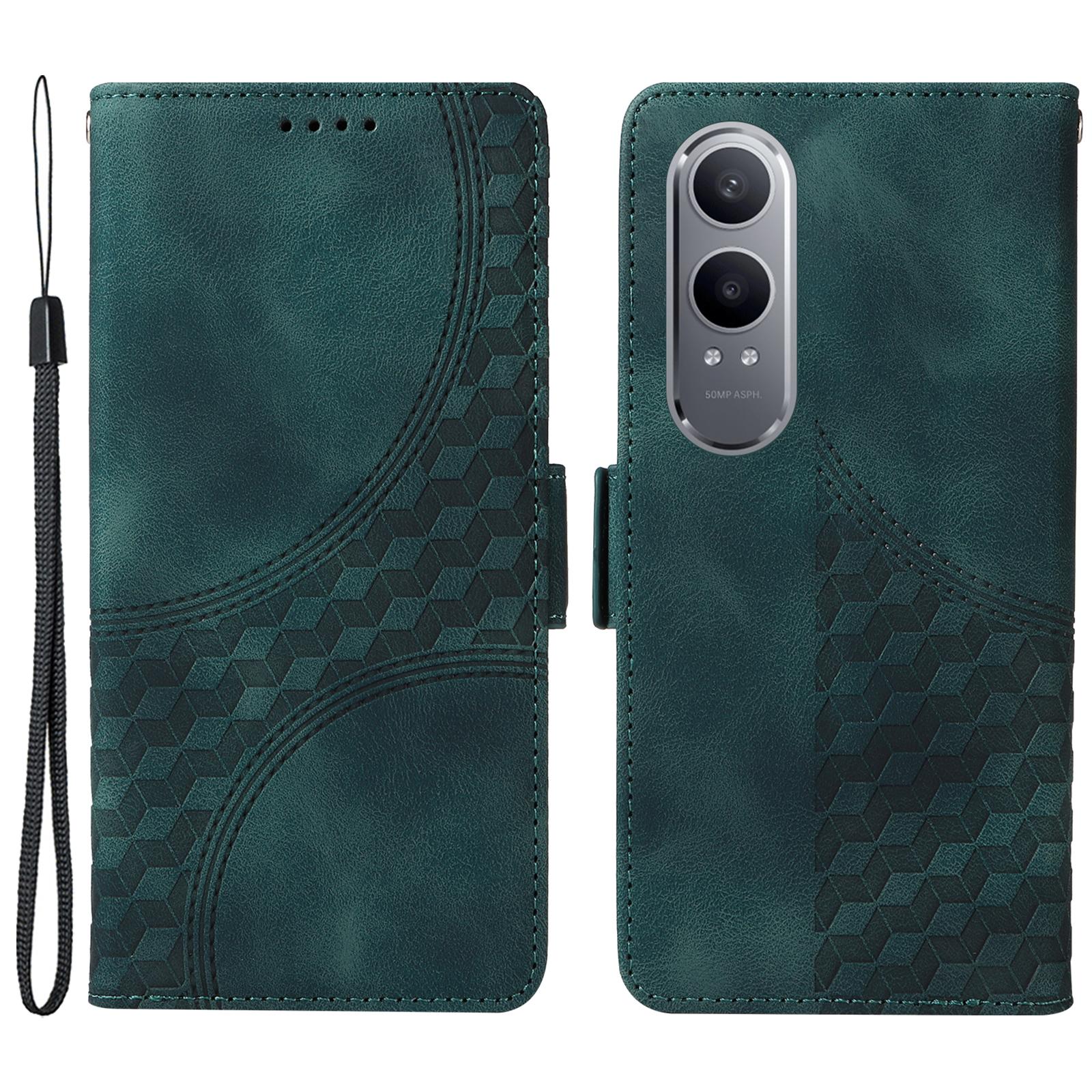 

Для OnePlus Nord CE4 Lite 5G/Oppo K12x 5G (Китай) Кожаные чехлы-кошельки с ромбовидным тиснением, чехол-подставка для телефона с ремешком Green