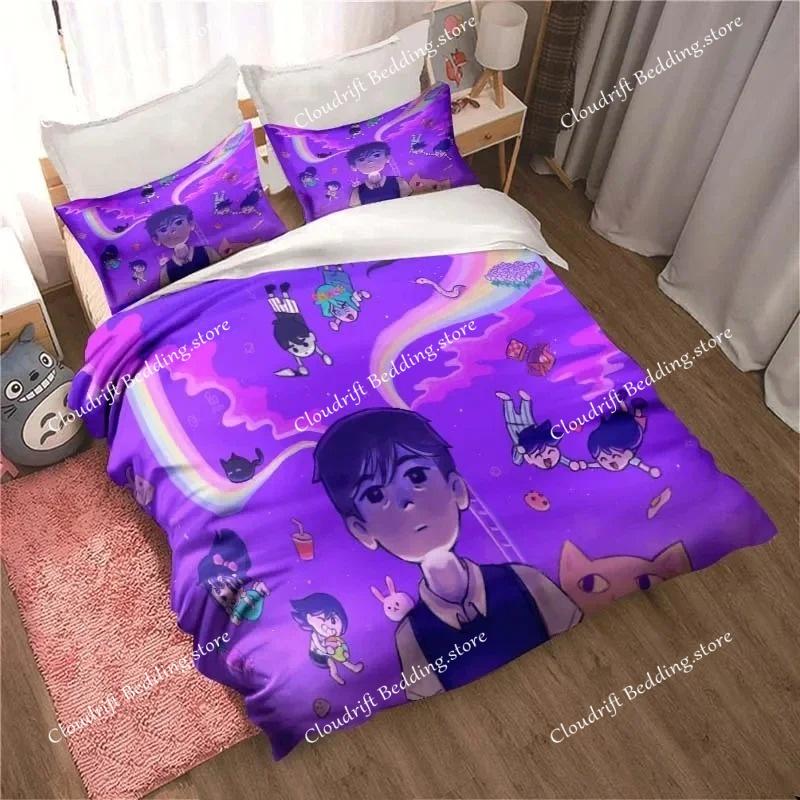 Anime Omori Printed Bedding Set All Seasons Double Duvet Cover Set Twin King Size Bedclothes Home Textile