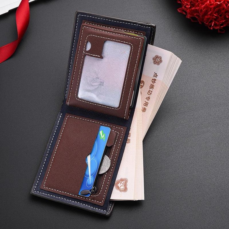 Herren PU-Leder Bifold Geldbörse Schlanker Minimalistischer Kartenhalter Bargeld Münzfach Vintage Business Geldbörse
