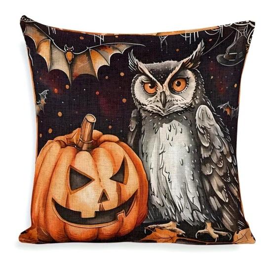 1pc Halloween Cushion Cover Black Cat Pumpkin Witch Castle Print Soft Cozy Pillow Cover Suitable for Halloween Sofa Decoration