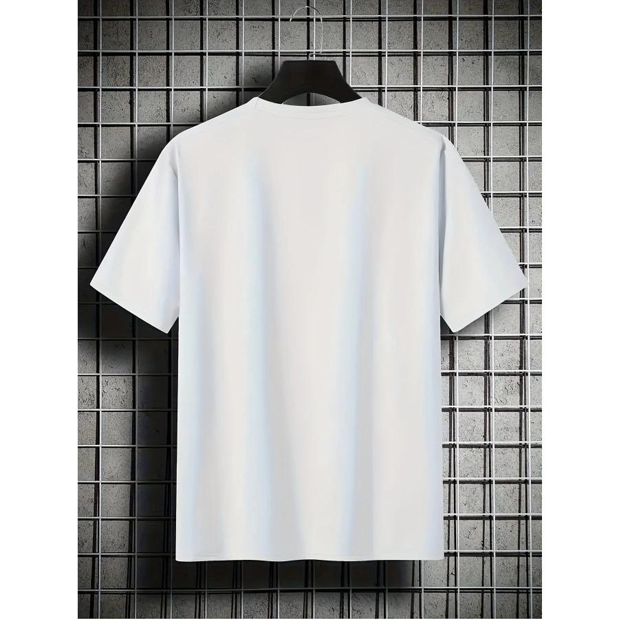Cotton Robot Bear Pattern T-shirt, Men's Casual Street Style Stretch Round Neck Tee Shirt For Summer