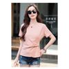 Mode Manches Courtes Femme Nouvelle Collection Été Couleur Unie Col Rond Manches Mi-longues Mode Plissé Haut Haut de Gamme