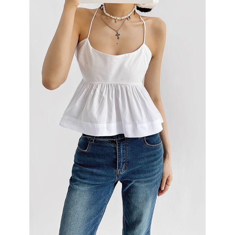 Za2025 Summer New Women Clothes Sexy Backless Frill Hem Poplin Sling Top 3666100 250
