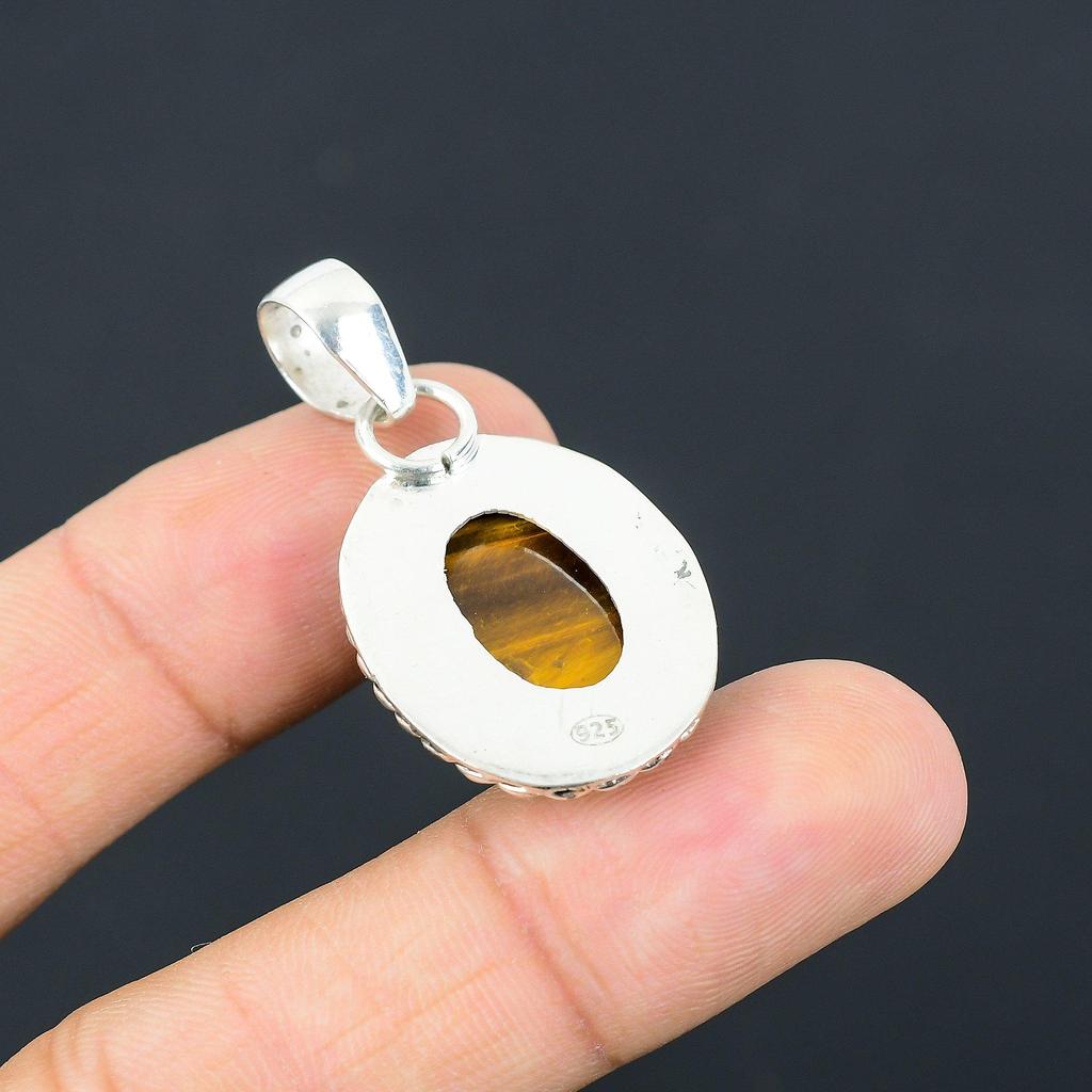 Mothers Day Deal Tiger Eye Stone Sterling Silver Anniversary Artisan New Pendant