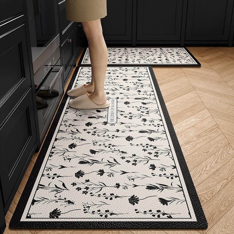Kitchen Carpet Pvc Leather Waterproof Foot Mat Anti-slip Oil-proof Free Clean Wipeable Floor Mats Long Strip Home Decoration Rug