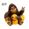 Humorous Home Space Decor Sasquatch And Duck Figurine, on Swimming Ring Statue, Unique Shelf Display Statue Funny Animal for Tabletop Cute