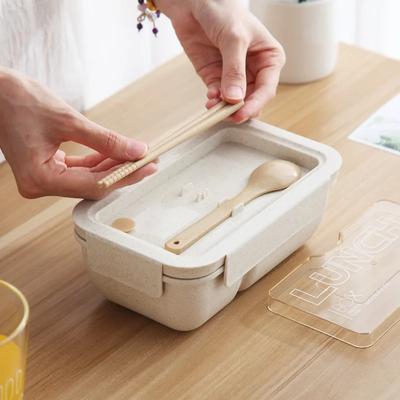 850/1100ML Wheat Straw Lunch Box Bento Box Microwave Oven Students with Lid Canteen Simple Lunch Box Rectangular Portable