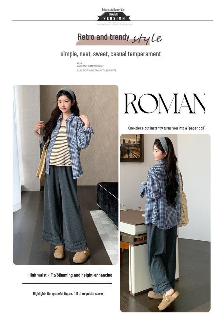 Spring 2026 Maternity Fashion: Plaid Shirt, Striped Vest & Wide-Leg Pants Set