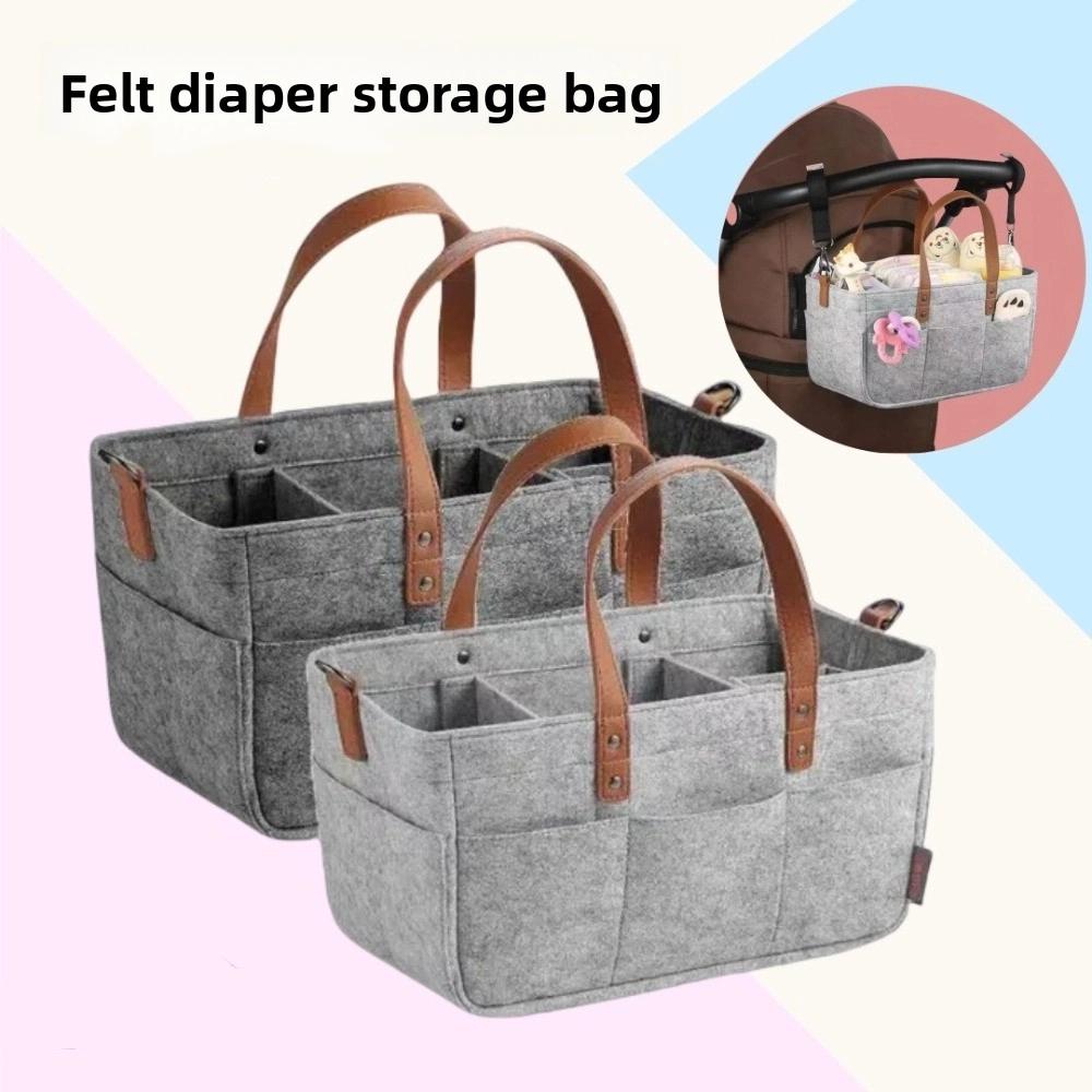 Large Capacity Felt Storage Carrier Easy Fold with Handle Diaper Storage Bag Felt Material Multi-Pocket Nursery Organizer Basket