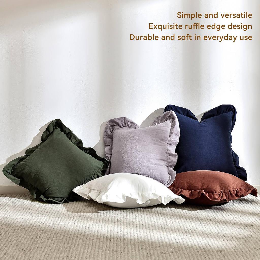 Confezione da 2 Federe per Cuscini Decorativi 100% Cotone Pre Lavate con Volant per Divano Letto Camera da Letto 18x18 Pollici