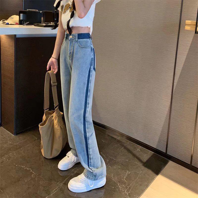 

Женские прямые джинсы с высокой посадкой 2023: Новый свободный, приталенный, широкобрючный, тонкий стиль. 2XL светло-синий