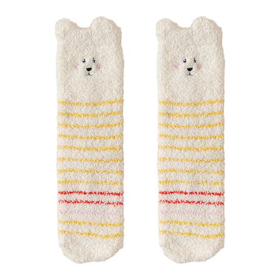 Fluffy Winter Crew Socks Cute Animal Embroidery Warm Socks Thick Fuzzy Plush Bear Cat Thermal Socks for Women Sleep Home Lounging