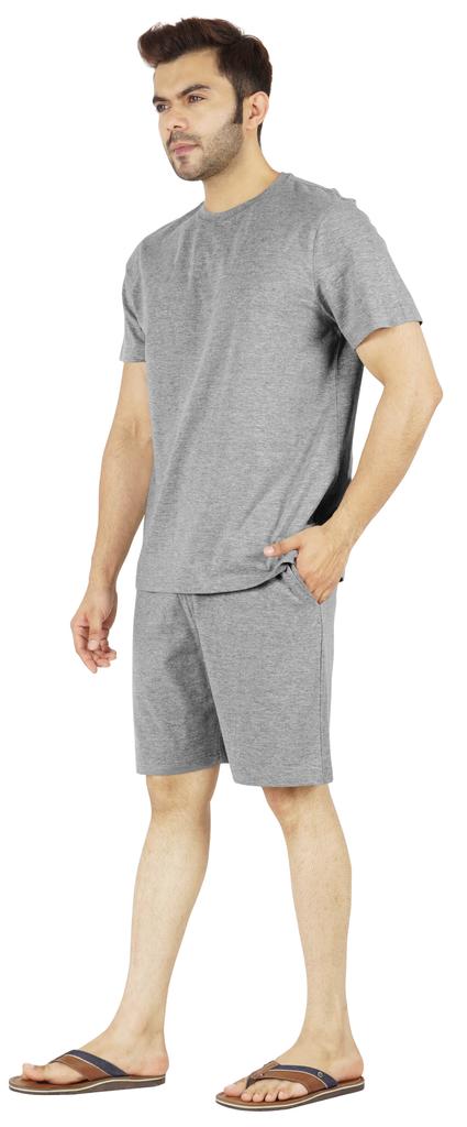 Inkmeso Solides Baumwoll-2-teiliges Nachtwäsche-Set Sommer-Shorts und T-Shirt-Set für Herren Schlafbekleidung Klassischer Pyjama