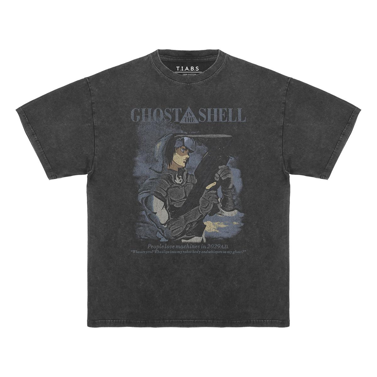 Ghost in the Shell TShirt Japanese Anime Masamune Shirow Akira Washed Loose Drop Shoulder Retro Men Summer Oversize Cotton Tee S