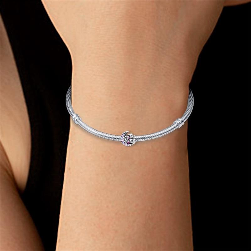 Perline charm fiore di loto classiche in argento 925 adatte per braccialetti fai-da-te, collane, regali di gioielli per feste di compleanno