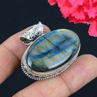Labradorite Gemstone Pendant Solid 925 Sterling Silver Pendant Jewelry Gift For Unisex