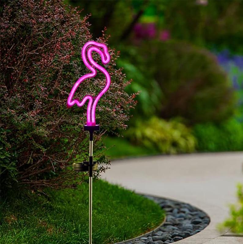 Nordic Solar Flamingo Cactus Neon Lawn Light for Courtyard and Garden Flamingo Pink Light