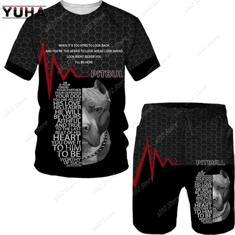 

Летние мужские забавные футболки/шорты/костюмы с 3D принтом собаки Pitbull Rottweiler, мужские спортивные костюмы, футболки с графикой, короткие штаны, комплекты из 2 предметов 4XL