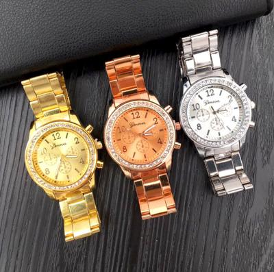 Damenuhren mit Diamanten, Edelstahlband, Sport-Analog-Quarz-Armbanduhr