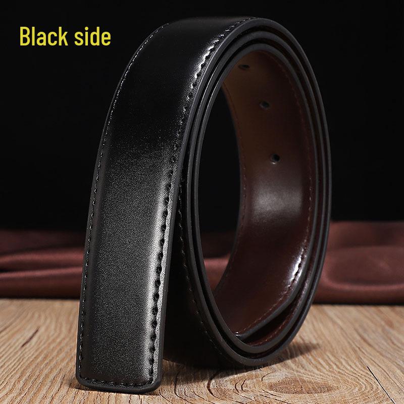 Reversible Black/Brown Leather Belt, Smooth, with Pin Buckle, No Buckle Head, 3.3cm Wide, Unisex.