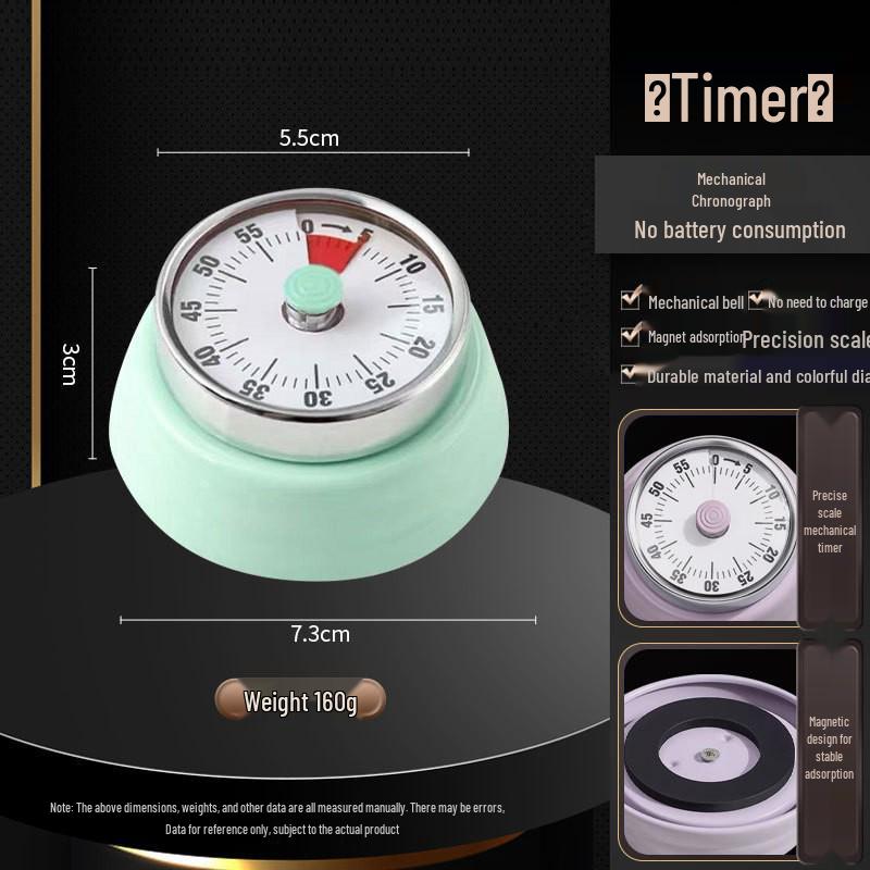 Magnetic Kitchen Timer with Alarm - Mechanical Cooking & Study Reminder