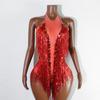Scarlet Red Fringe Bodysuit Sexy Sparkly Sequin Tassel Leotard for Ballroom Dance & Samba Latin Party