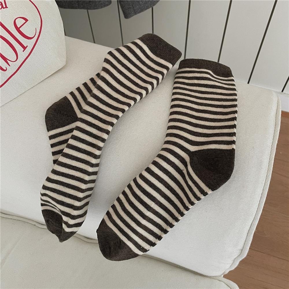 Damen Herbst und Winter Gestreift Vielseitige Schulwindjacke Frotteesocken
