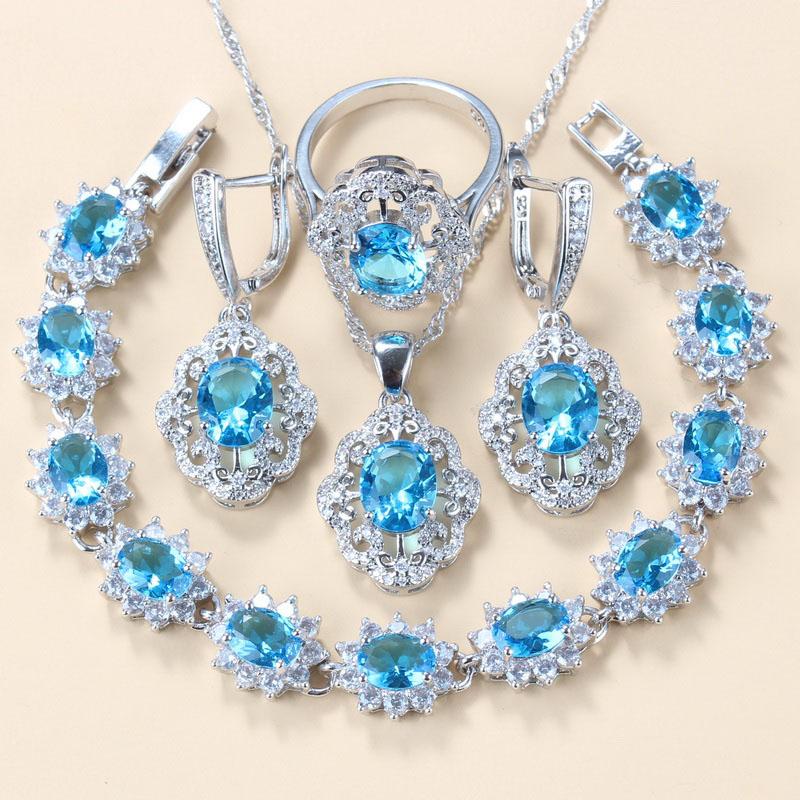 Women Wedding Jewelry Bridal Red Garnet Cz Earrings Pendant Necklace Bracelet And Ring Gift Sets
