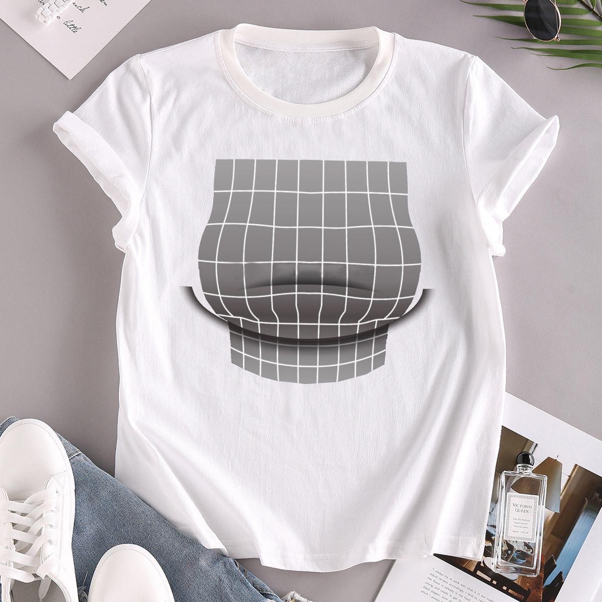 

Creative 3D Illusion Women s T-Shirt: Transform Flat to Full Look - Quirky, Fun, Short Sleeve, Trendy Summer Wear S