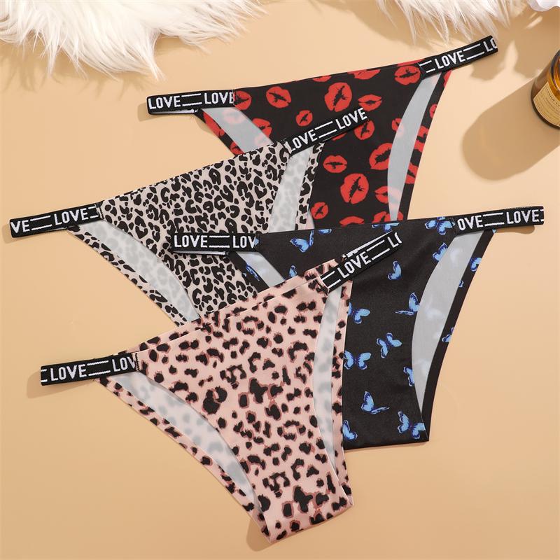 3Pcs Silk Seamless Women's Panties Sexy Flower Butterfly Briefs Fashion Leopard Bikini Female Letter Waist Comfortable Lingerie