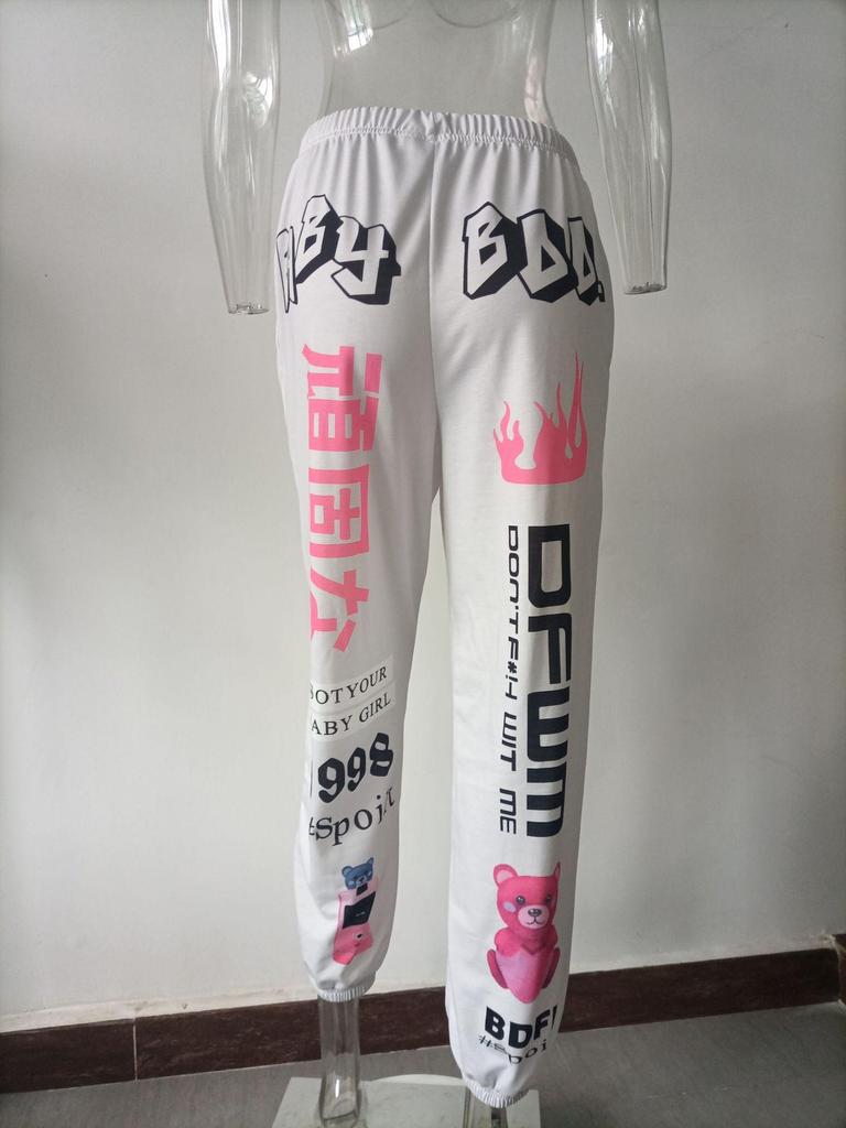 European & American Women's 2025 Printed Elastic Waist Casual Harem Pants