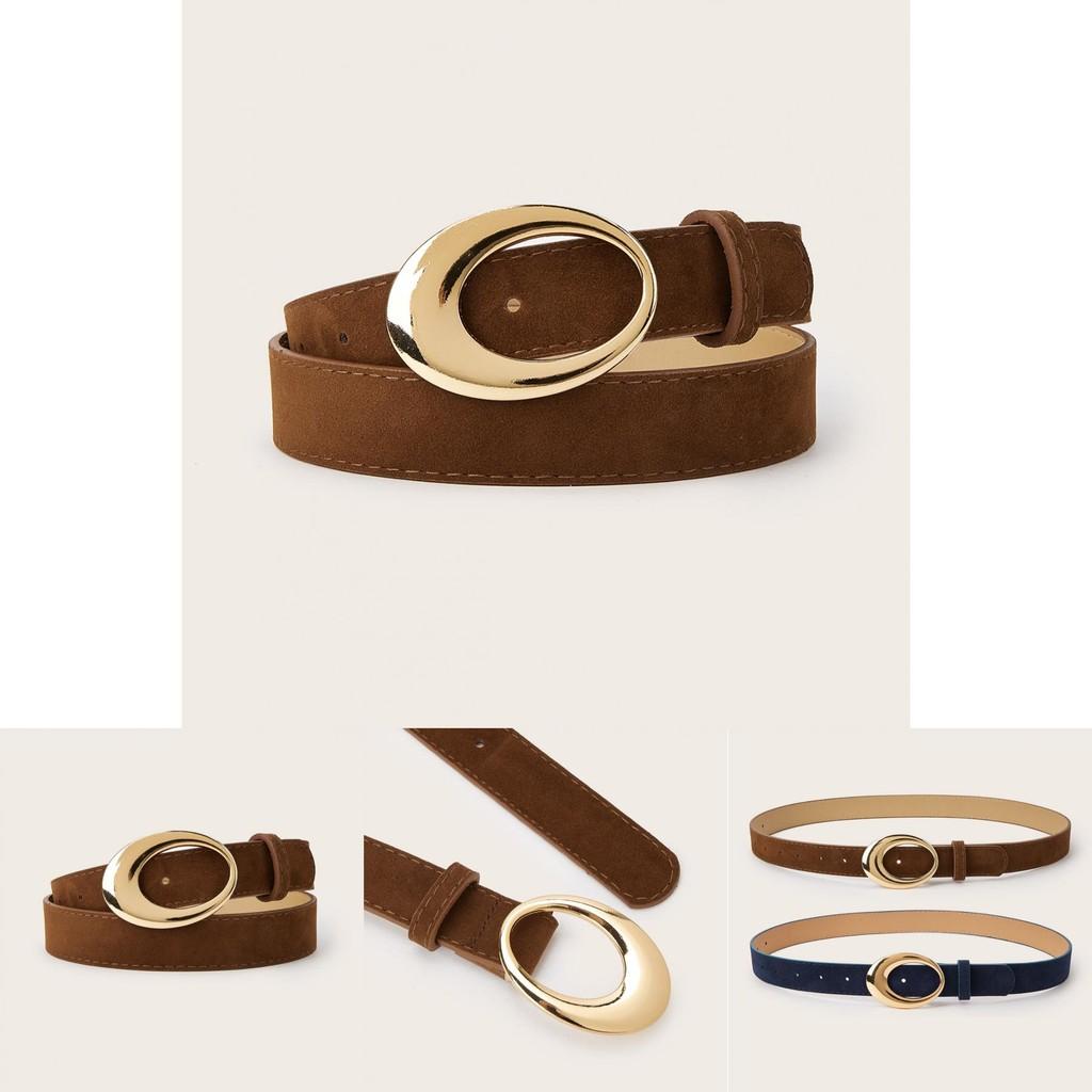 Minimally Retro Gold Ring Buckle Decorative Suede Women Casual Belt For Fashion Accessories