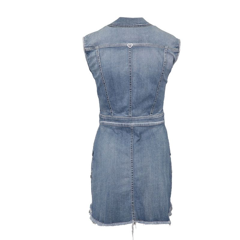 Sleeveless Blue Denim Fitted Dress Woman PLEASE