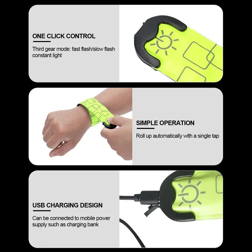 LED Night Light USB Rechargeable Armband Wearable Running Arm Belt Glow Wristband for Bike Walking Cycling Safety Warning Lights