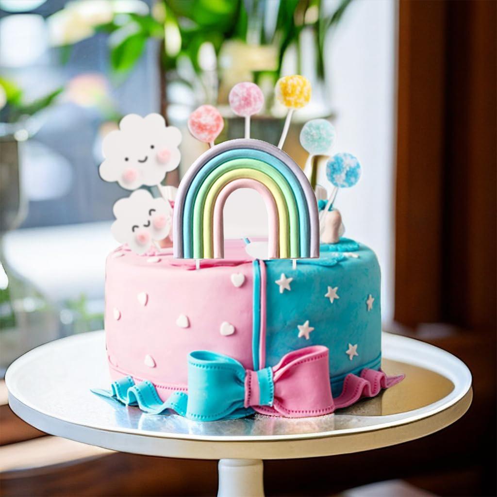 Dužinové Toppery na Dort, Třírozměrný Design Mraku a Duhy, Dortové Špízy pro Párty, Narozeniny, Svatby, Dekorace