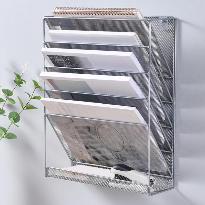 Hanging Wall File Organizer 4 Pocket Mesh Office Mail Paper Organization Hanging File Holder Magazine Rack Bin with Nametag