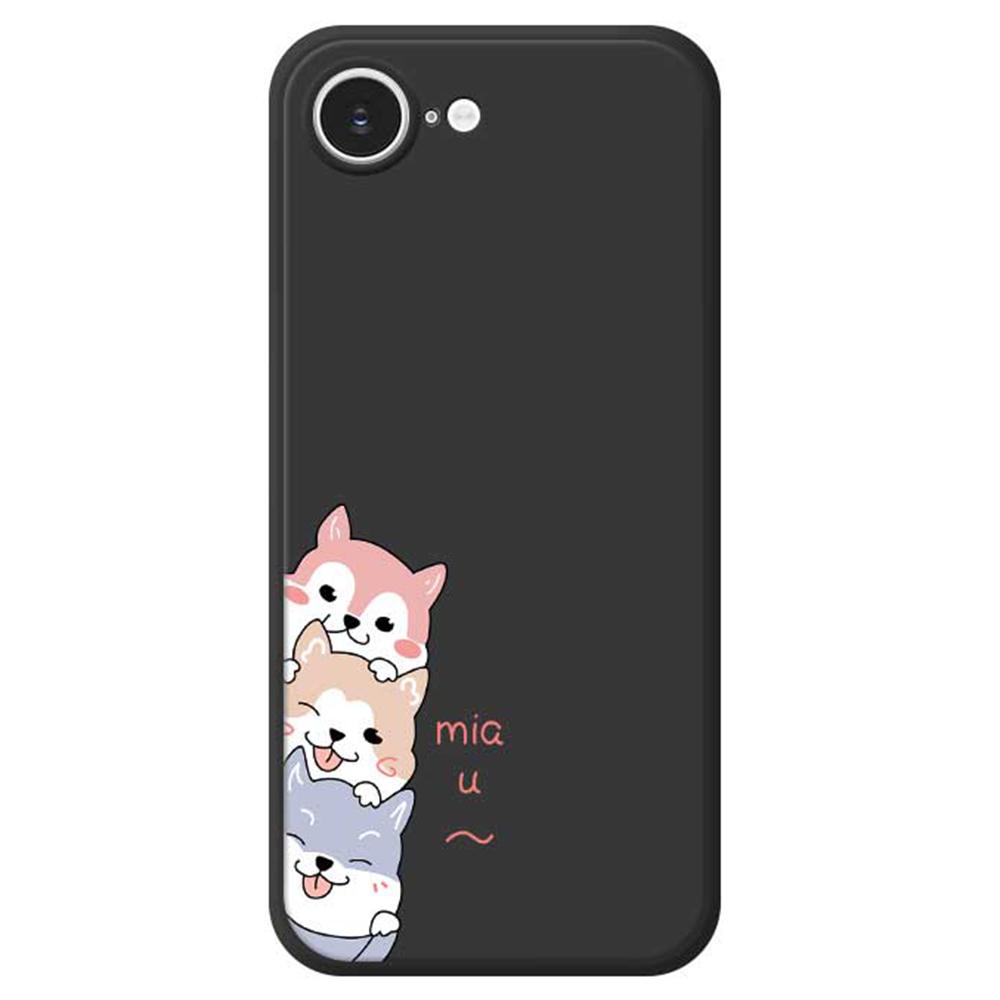 For iPhone 16e Case 3 Cute Dogs Pattern Printing Straight Edge TPU Phone Back Cover