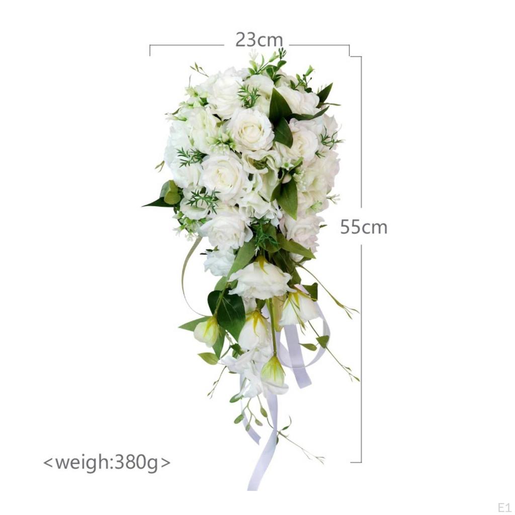 Waterfall Bridal Bouquet Long Trailing Style Rose Photo Prop Flower Bunch for Brides