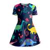 Little Girls 3 Styles Cartoon Floral Idol Print Short Sleeve A-Line Dress Kids Summer Daily Casual Flared Swing Dress