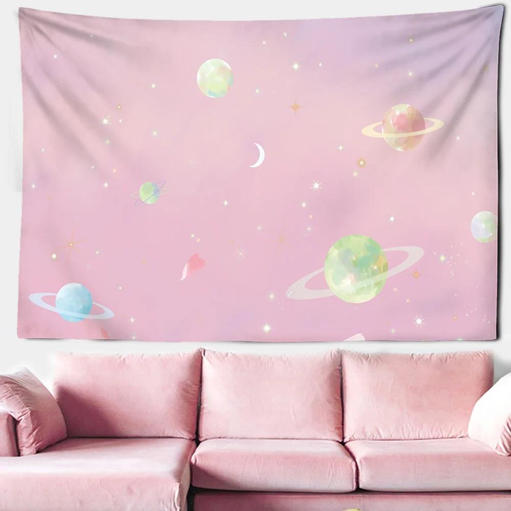 Pink Cloud Moon Starry Sky Hanging Cloth Office Living Room Tapestry Home Wall Decoration Tapestry