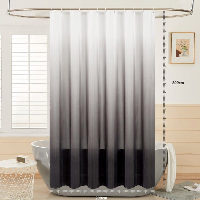 Rideau de douche anti-moisissure 200x200 cm noir dégradé en polyester - imperméable avec 12 crochets