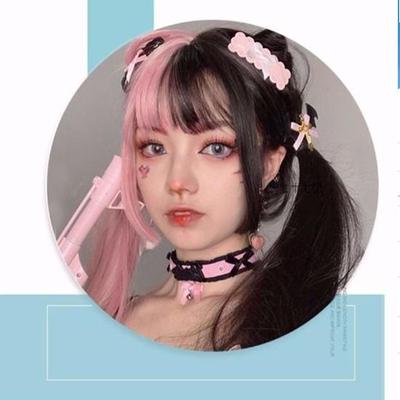 Halb rosa und halb schwarz Cosplay Anime lange glatte Haare Frau hitzebeständige synthetische Kostümperücke