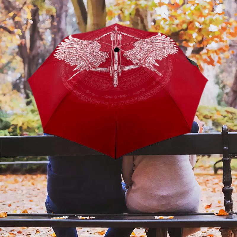 Feather Wings pattern, automatic folding umbrella, portable and foldable design, 8 ribs, a Christmas or birthday gift.