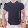 Men Gym Top Summer Sports T-shirt O Neck Short Sleeve Slim Fit Solid Color Stretchy Elastic Quick-drying Soft Breathable Pullover Mid Length