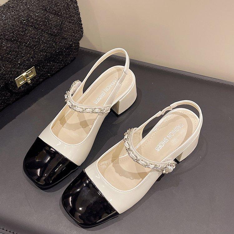 Fashion Hot Selling All-Match 2025 Sandals Female Shoe Block Heels New Closed Chunky Spring Retro Scandals Janes Closed Toe Sandals