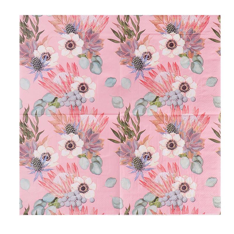 20pcs/bag Vintage Pink Flower Pattern Dinner Table Paper Napkins Tissue Home Birthday Wedding Party Decoration