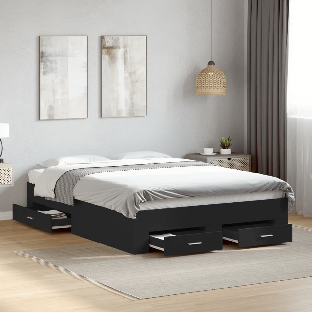 Bed Frame with Drawers Black 135x190 cm Engineered Wood