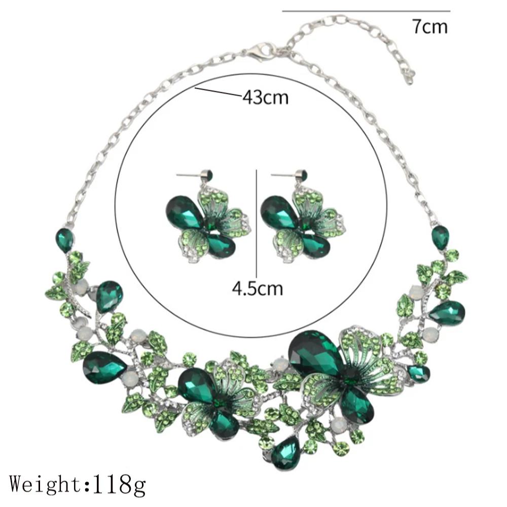 Bauhinia Flower Crystal Jewelry Set Multicolor Earrings Necklace Wedding Women Accessory